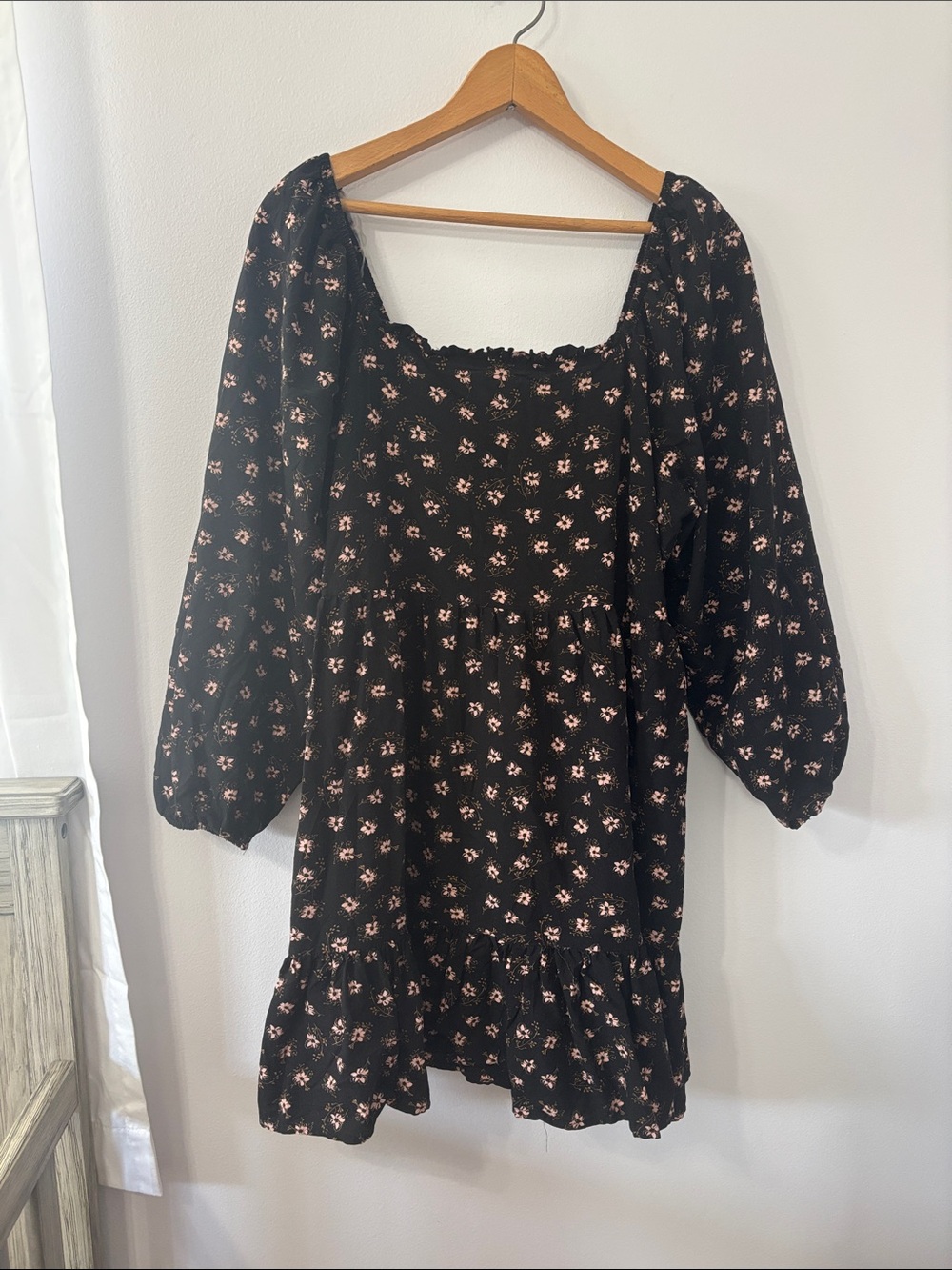 Celebrity Pink Black Floral Square Neck Mini